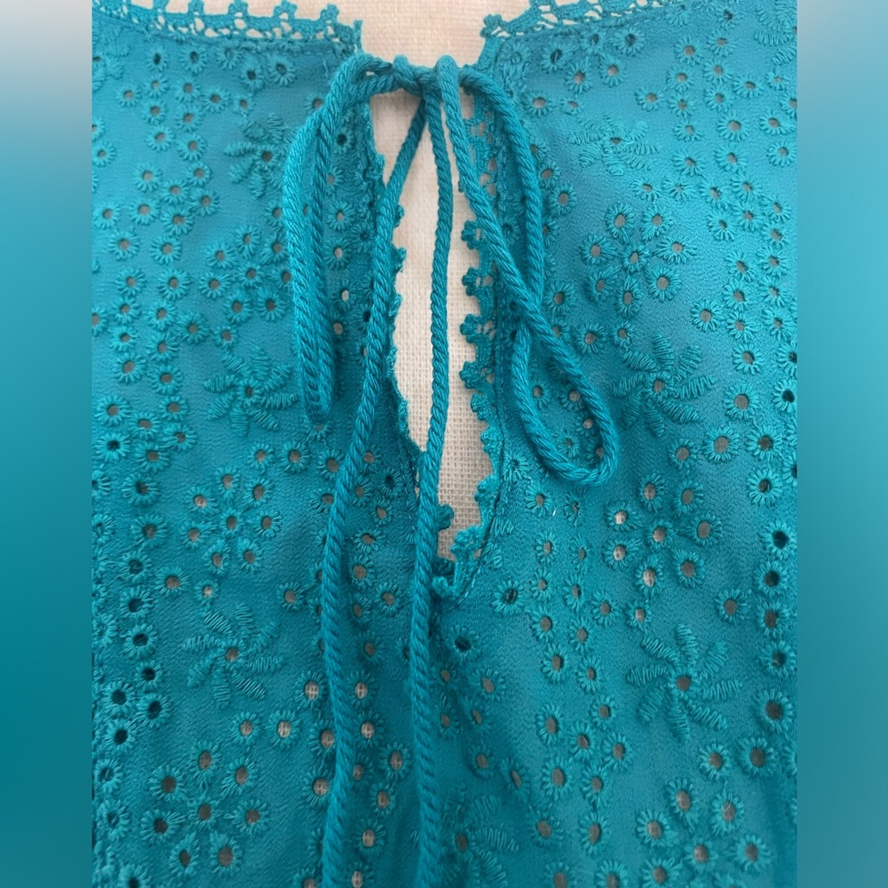 Matilda Jane NWT Women's Medium Shirt Top Teal Blue/Green Sheer Swiss Dot Size M - Picture 3 of 10